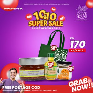 Olivie Power Up 100g + FREE Olivie Plus 30x 50ml + FREE Madu Kyrgyzstan 50g + FREE Beg Olive House