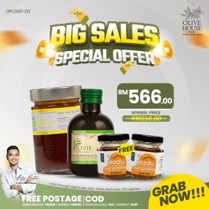 Olivie Plus 30x 250ml + Olivie Power Up 340g + FREE 2 Madu Kyrgyzstan 50g